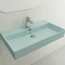 BOCCHI Milano 32" Rectangle Wallmount Fireclay Bathroom Sink, Matte Ice Blue, Single Faucet Hole, 1377-029-0126