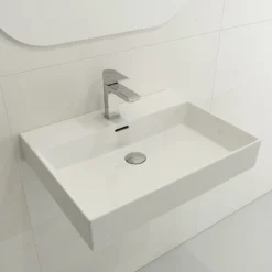 BOCCHI Milano 24" Rectangle Wallmount Fireclay Bathroom Sink, White, Single Faucet Hole, 1376-001-0126