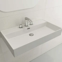 BOCCHI Milano 32" Rectangle Wallmount Fireclay Bathroom Sink, Matte White, 3 Faucet Hole, 1377-002-0127