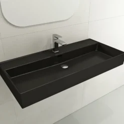 BOCCHI Milano 40" Rectangle Wallmount Fireclay Bathroom Sink, Matte Black, Single Faucet Hole, 1378-004-0126