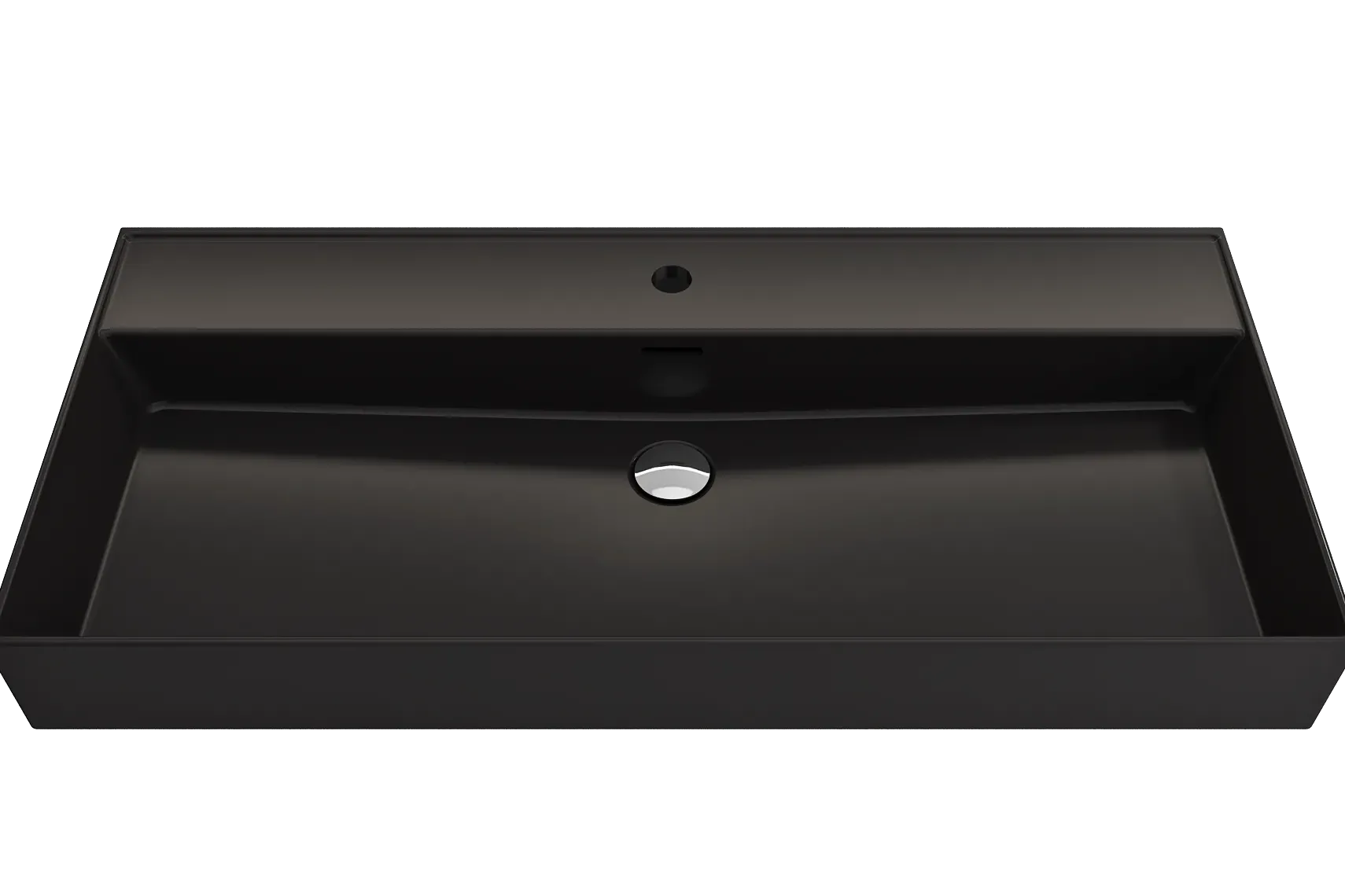 BOCCHI Milano 40" Rectangle Wallmount Fireclay Bathroom Sink, Matte Black, Single Faucet Hole, 1378-004-0126
