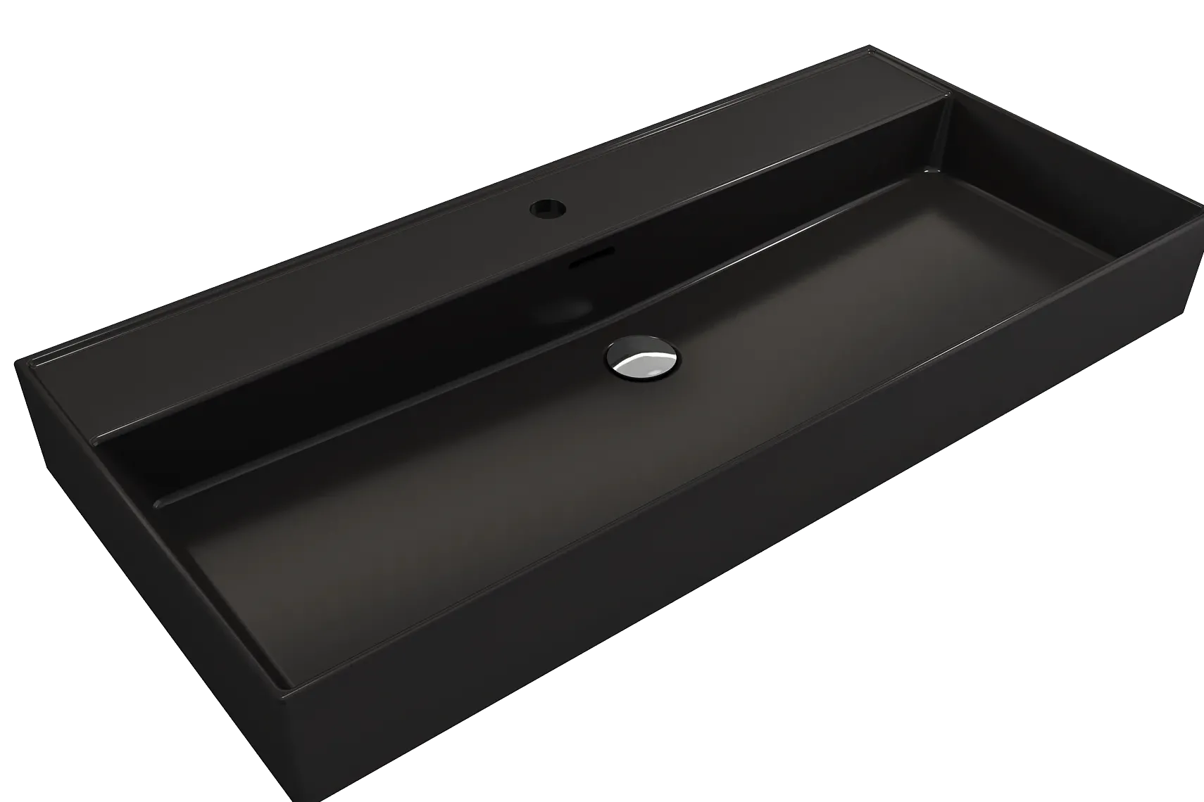 BOCCHI Milano 40" Rectangle Wallmount Fireclay Bathroom Sink, Matte Black, Single Faucet Hole, 1378-004-0126