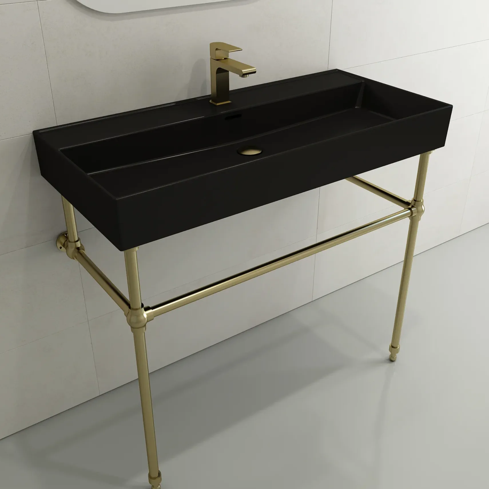 BOCCHI Milano 40" Rectangle Wallmount Fireclay Bathroom Sink, Matte Black, Single Faucet Hole, 1378-004-0126