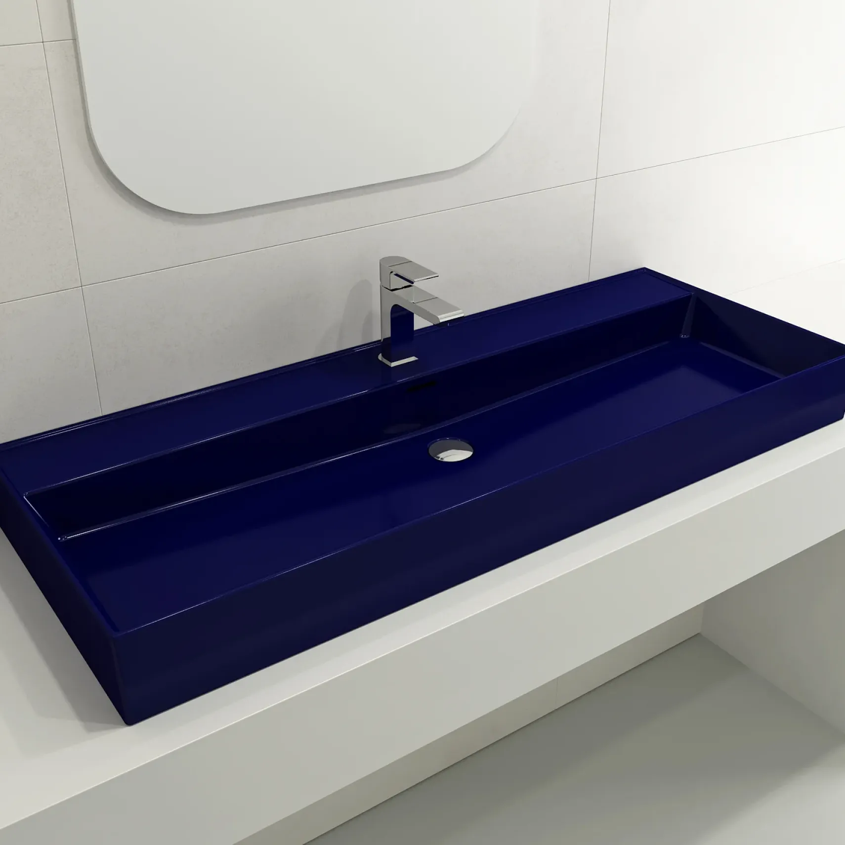 BOCCHI Milano 48" Rectangle Wallmount Fireclay Bathroom Sink, Sapphire Blue, Single Faucet Hole, 1394-010-0126
