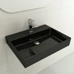 BOCCHI Milano 24" Rectangle Wallmount Fireclay Bathroom Sink, Black, Single Faucet Hole, 1376-005-0126
