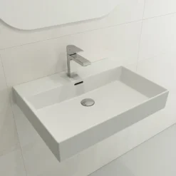 BOCCHI Milano 24" Rectangle Wallmount Fireclay Bathroom Sink, Matte White, Single Faucet Hole, 1376-002-0126