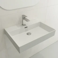 BOCCHI Milano 24" Rectangle Wallmount Fireclay Bathroom Sink, Matte White, Single Faucet Hole, 1376-002-0126