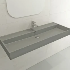 BOCCHI Milano 48" Rectangle Wallmount Fireclay Bathroom Sink, Matte Gray, Single Faucet Hole, 1394-006-0126