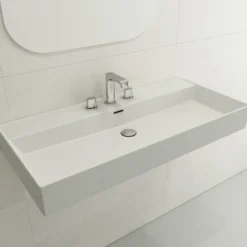 BOCCHI Milano 40" Rectangle Wallmount Fireclay Bathroom Sink, Matte White, 3 Faucet Hole, 1378-002-0127