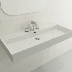 BOCCHI Milano 40" Rectangle Wallmount Fireclay Bathroom Sink, Matte White, 3 Faucet Hole, 1378-002-0127
