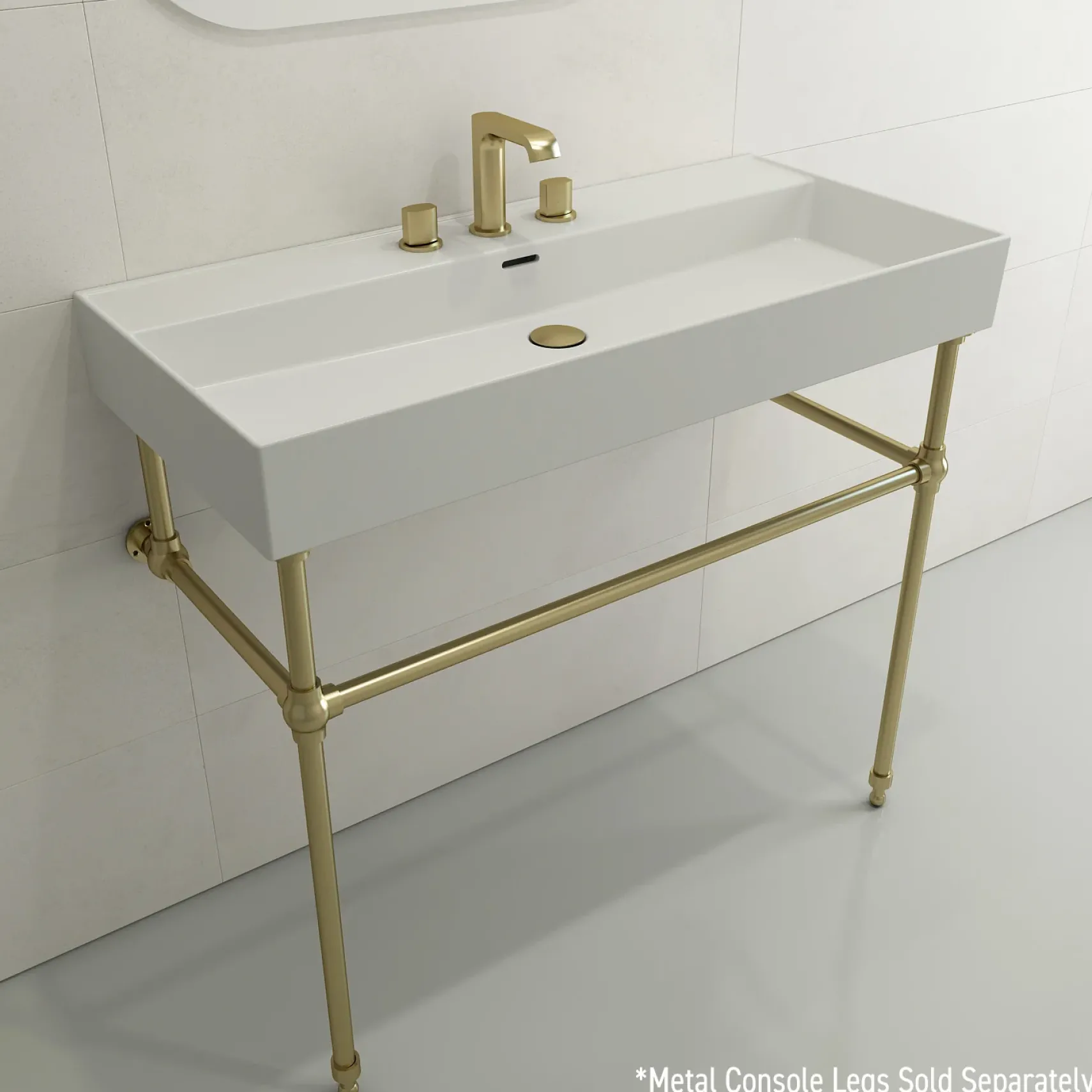 BOCCHI Milano 40" Rectangle Wallmount Fireclay Bathroom Sink, Matte White, 3 Faucet Hole, 1378-002-0127