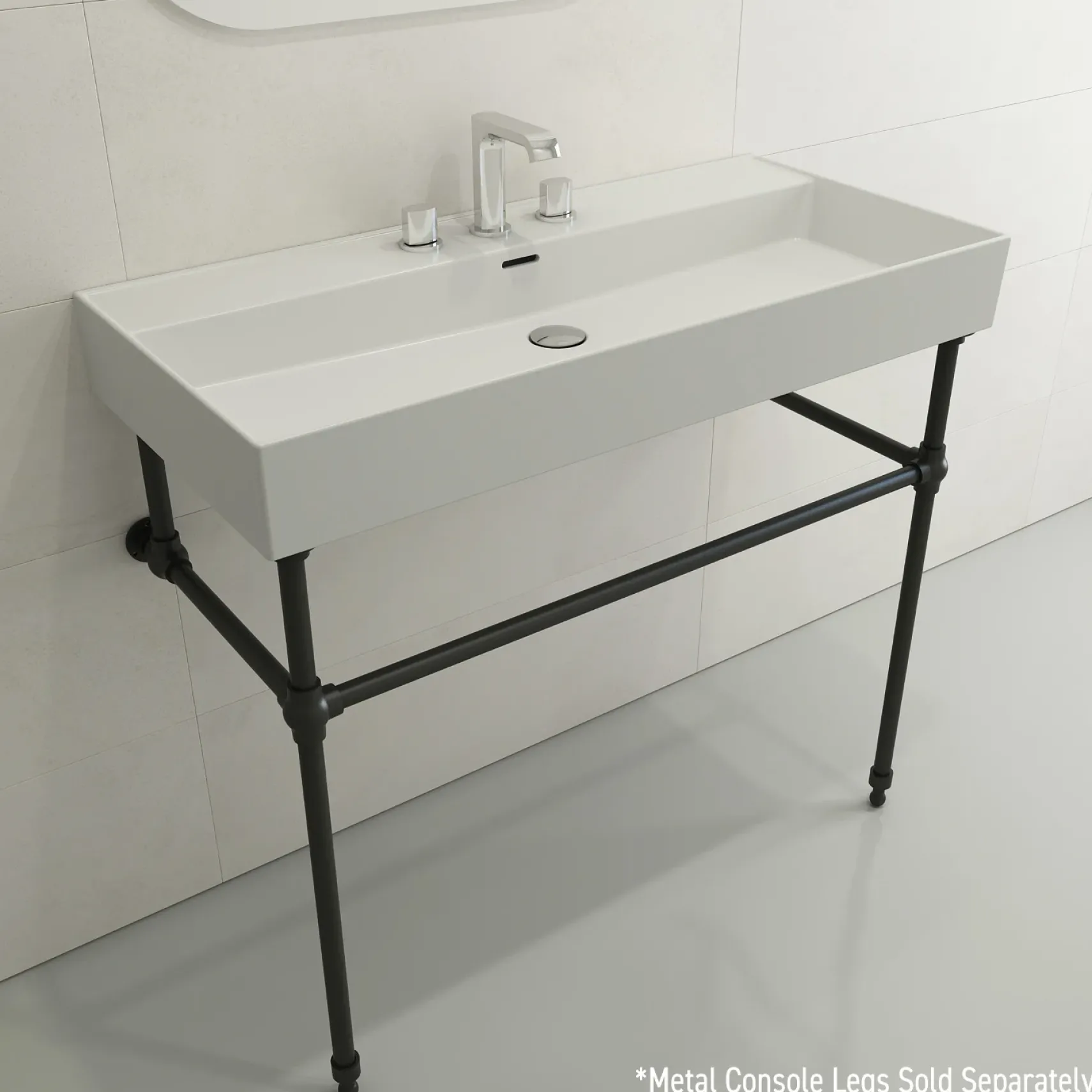 BOCCHI Milano 40" Rectangle Wallmount Fireclay Bathroom Sink, Matte White, 3 Faucet Hole, 1378-002-0127