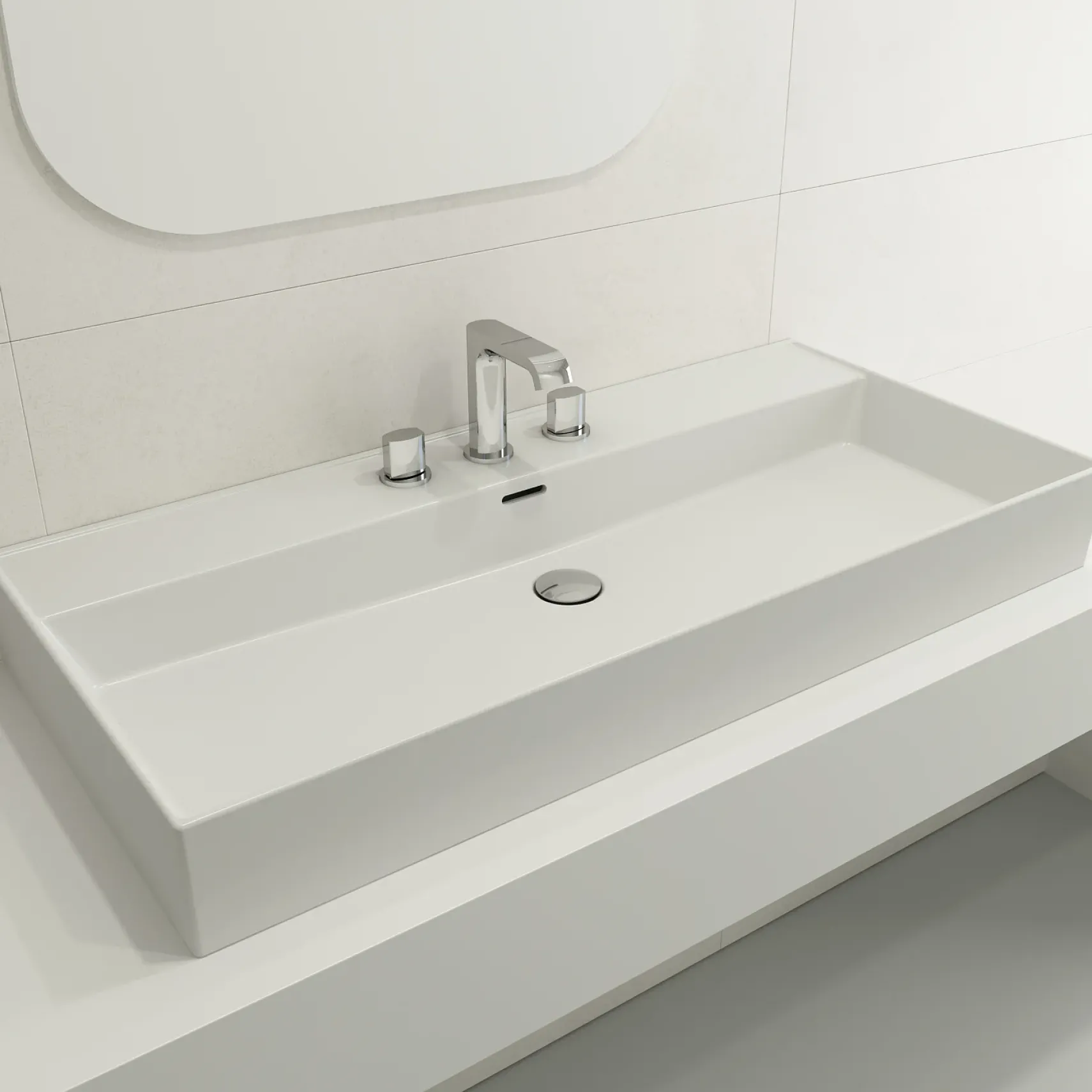 BOCCHI Milano 40" Rectangle Wallmount Fireclay Bathroom Sink, Matte White, 3 Faucet Hole, 1378-002-0127