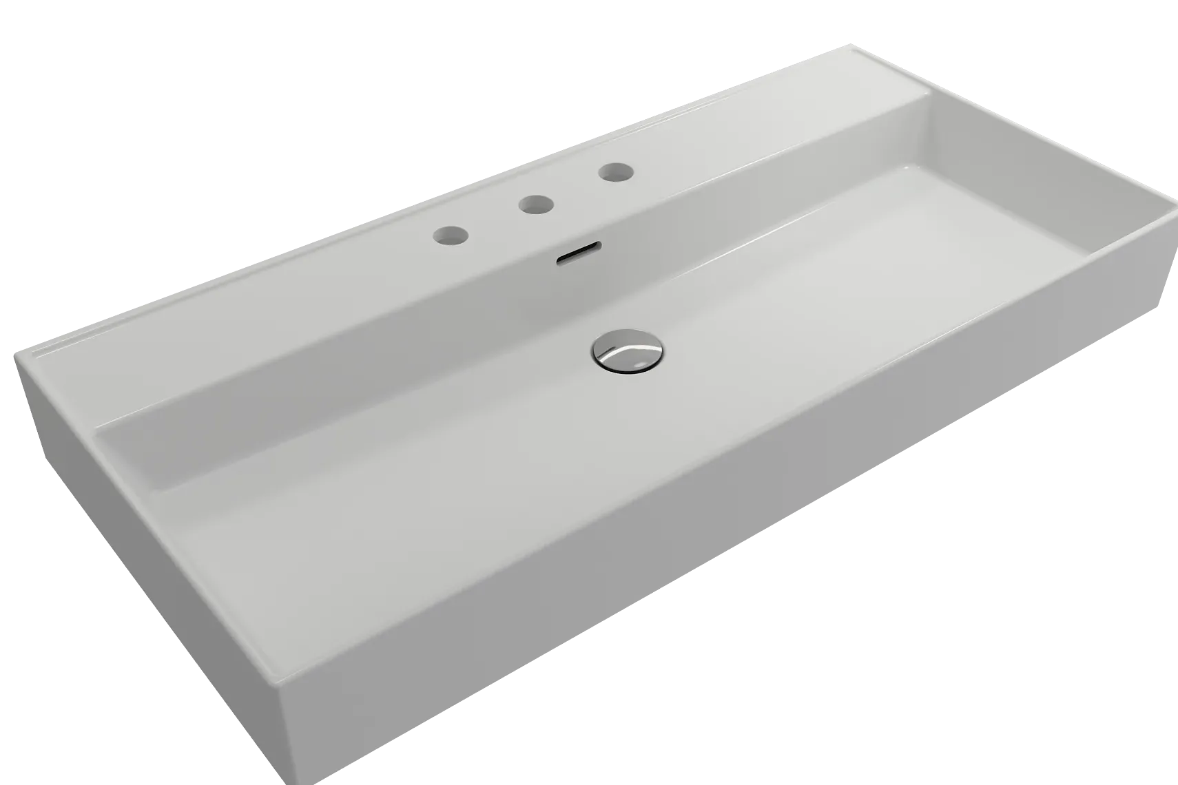 BOCCHI Milano 40" Rectangle Wallmount Fireclay Bathroom Sink, Matte White, 3 Faucet Hole, 1378-002-0127