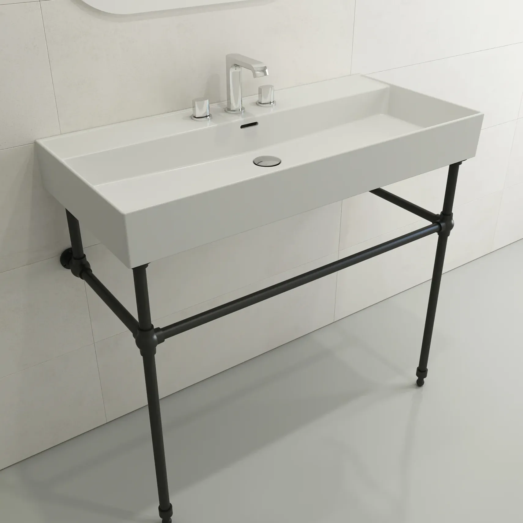 BOCCHI Milano 40" Rectangle Wallmount Fireclay Bathroom Sink, Matte White, 3 Faucet Hole, 1378-002-0127
