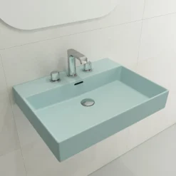 BOCCHI Milano 24" Rectangle Wallmount Fireclay Bathroom Sink, Matte Ice Blue, 3 Faucet Hole, 1376-029-0127