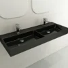BOCCHI Milano 48" Rectangle Wallmount Fireclay Bathroom Sink, Double Basin, Black, Single Faucet Hole, 1393-005-0132