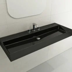 BOCCHI Milano 48" Rectangle Wallmount Fireclay Bathroom Sink, Black, 3 Faucet Hole, 1394-005-0127