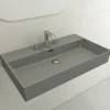 BOCCHI Milano 32" Rectangle Wallmount Fireclay Bathroom Sink, Matte Gray, 3 Faucet Hole, 1377-006-0127