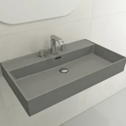BOCCHI Milano 32" Rectangle Wallmount Fireclay Bathroom Sink, Matte Gray, 3 Faucet Hole, 1377-006-0127