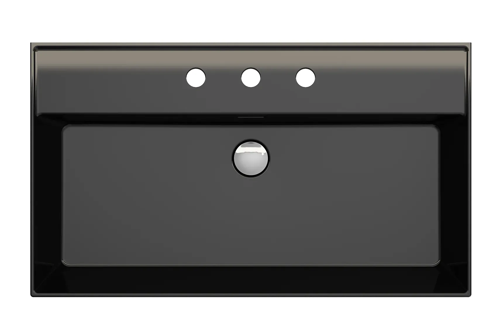BOCCHI Milano 32" Rectangle Wallmount Fireclay Bathroom Sink, Black, 3 Faucet Hole, 1377-005-0127