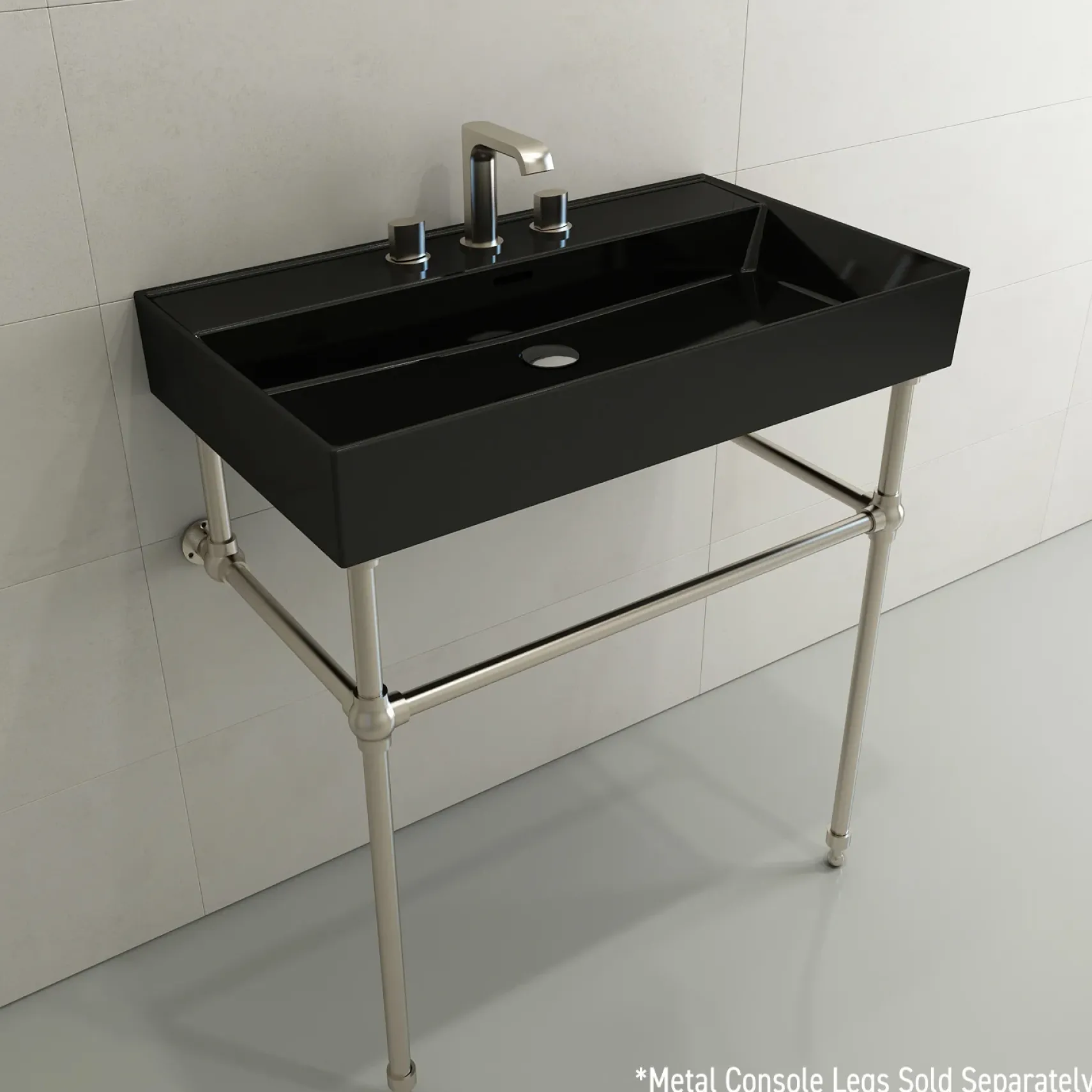 BOCCHI Milano 32" Rectangle Wallmount Fireclay Bathroom Sink, Black, 3 Faucet Hole, 1377-005-0127