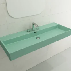 BOCCHI Milano 48" Rectangle Wallmount Fireclay Bathroom Sink, Matte Mint Green, 3 Faucet Hole, 1394-033-0127