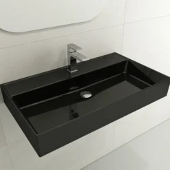 BOCCHI Milano 32" Rectangle Wallmount Fireclay Bathroom Sink, Black, Single Faucet Hole, 1377-005-0126