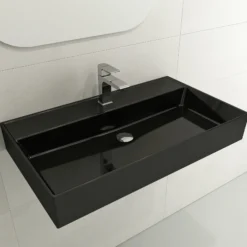 BOCCHI Milano 32" Rectangle Wallmount Fireclay Bathroom Sink, Black, Single Faucet Hole, 1377-005-0126