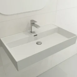 BOCCHI Milano 32" Rectangle Wallmount Fireclay Bathroom Sink, Matte White, Single Faucet Hole, 1377-002-0126