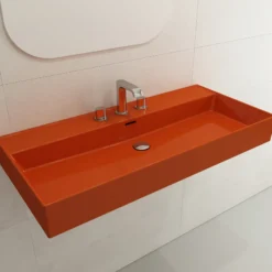 BOCCHI Milano 40" Rectangle Wallmount Fireclay Bathroom Sink, Orange, 3 Faucet Hole, 1378-012-0127