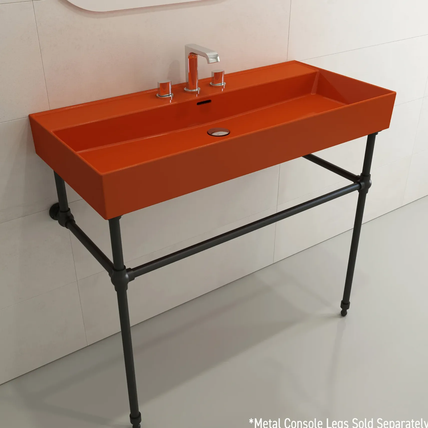 BOCCHI Milano 40" Rectangle Wallmount Fireclay Bathroom Sink, Orange, 3 Faucet Hole, 1378-012-0127