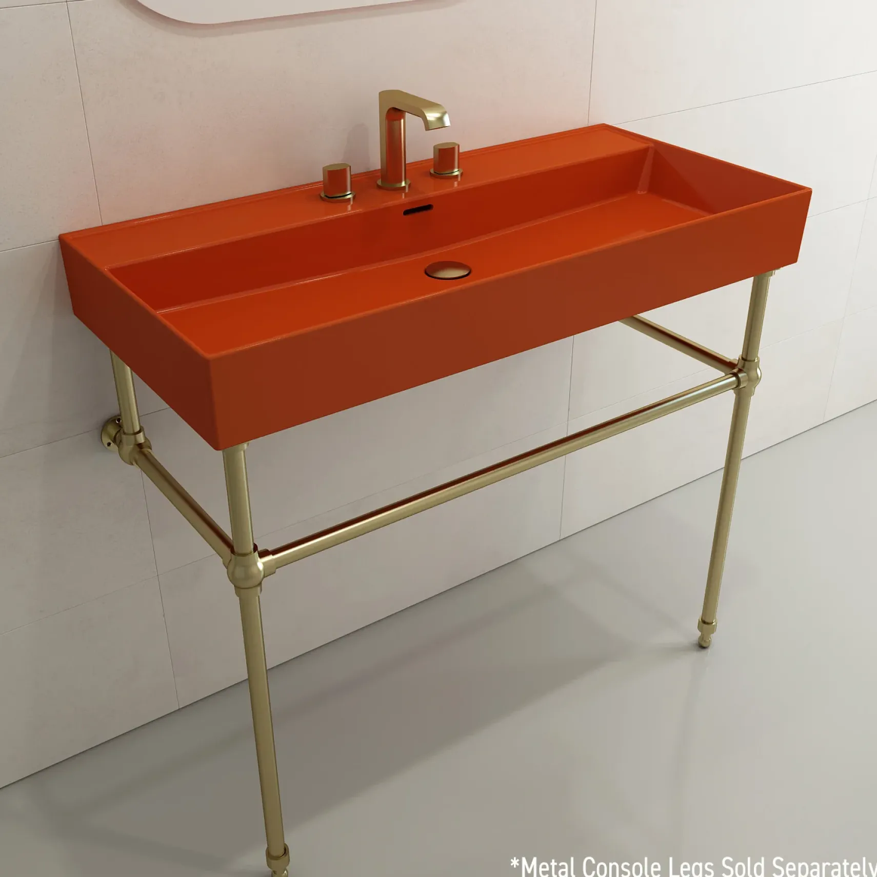 BOCCHI Milano 40" Rectangle Wallmount Fireclay Bathroom Sink, Orange, 3 Faucet Hole, 1378-012-0127