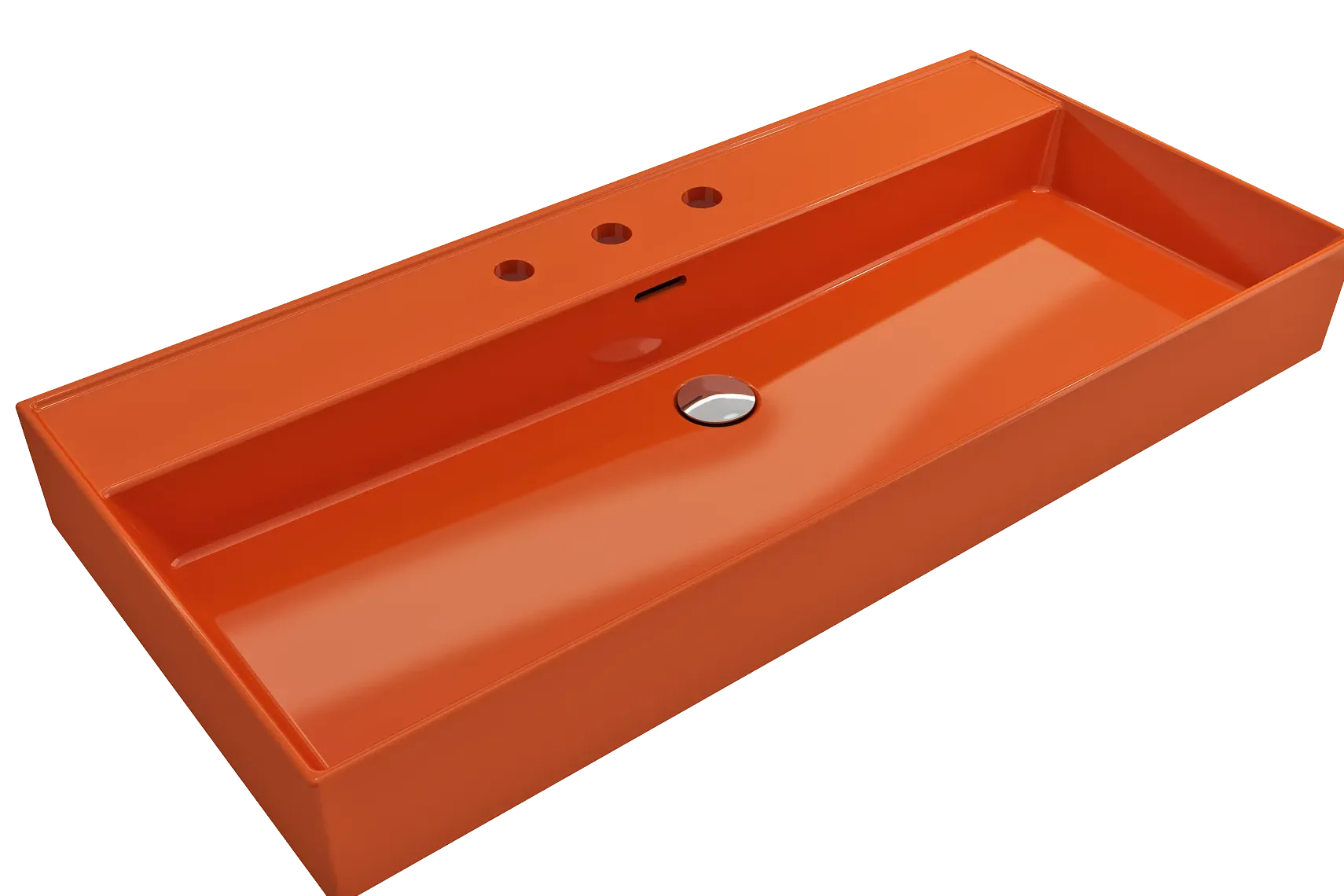 BOCCHI Milano 40" Rectangle Wallmount Fireclay Bathroom Sink, Orange, 3 Faucet Hole, 1378-012-0127