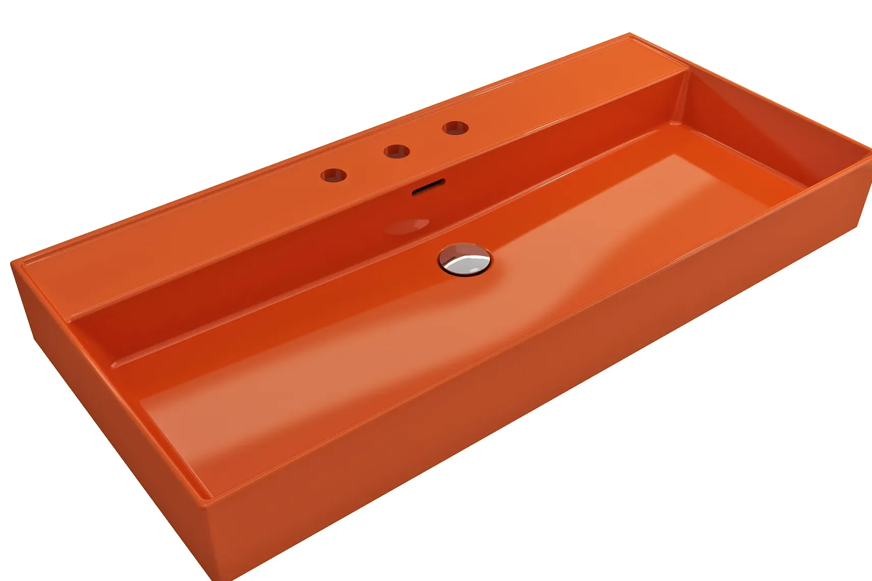 BOCCHI Milano 40" Rectangle Wallmount Fireclay Bathroom Sink, Orange, 3 Faucet Hole, 1378-012-0127