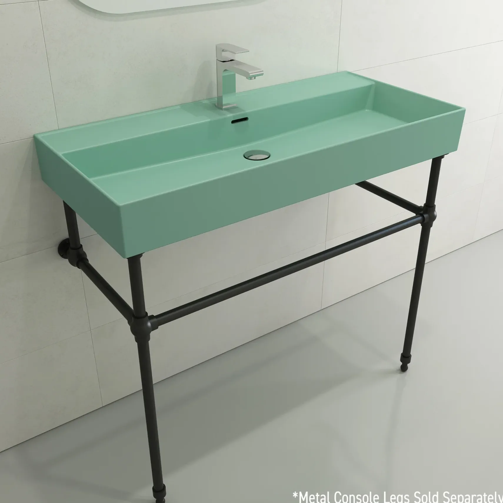BOCCHI Milano 40" Rectangle Wallmount Fireclay Bathroom Sink, Matte Mint Green, Single Faucet Hole, 1378-033-0126