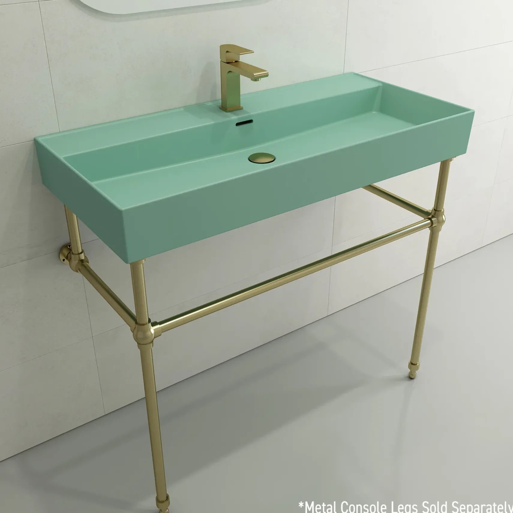 BOCCHI Milano 40" Rectangle Wallmount Fireclay Bathroom Sink, Matte Mint Green, Single Faucet Hole, 1378-033-0126
