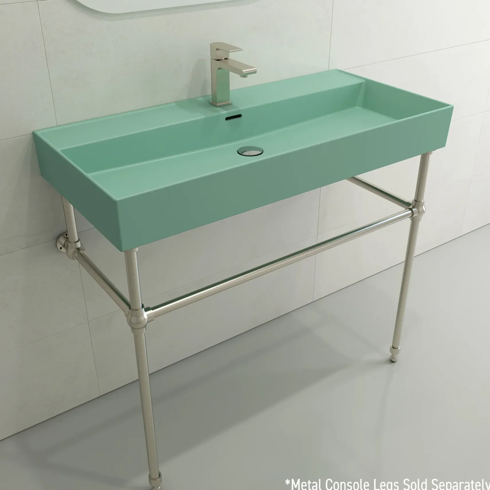 BOCCHI Milano 40" Rectangle Wallmount Fireclay Bathroom Sink, Matte Mint Green, Single Faucet Hole, 1378-033-0126