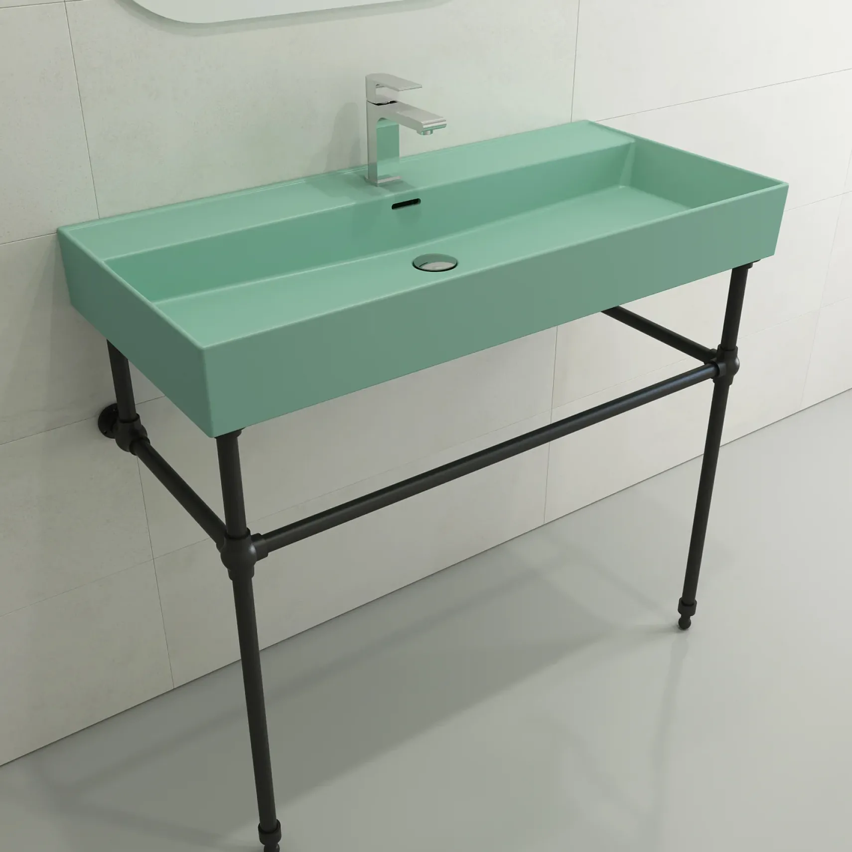 BOCCHI Milano 40" Rectangle Wallmount Fireclay Bathroom Sink, Matte Mint Green, Single Faucet Hole, 1378-033-0126