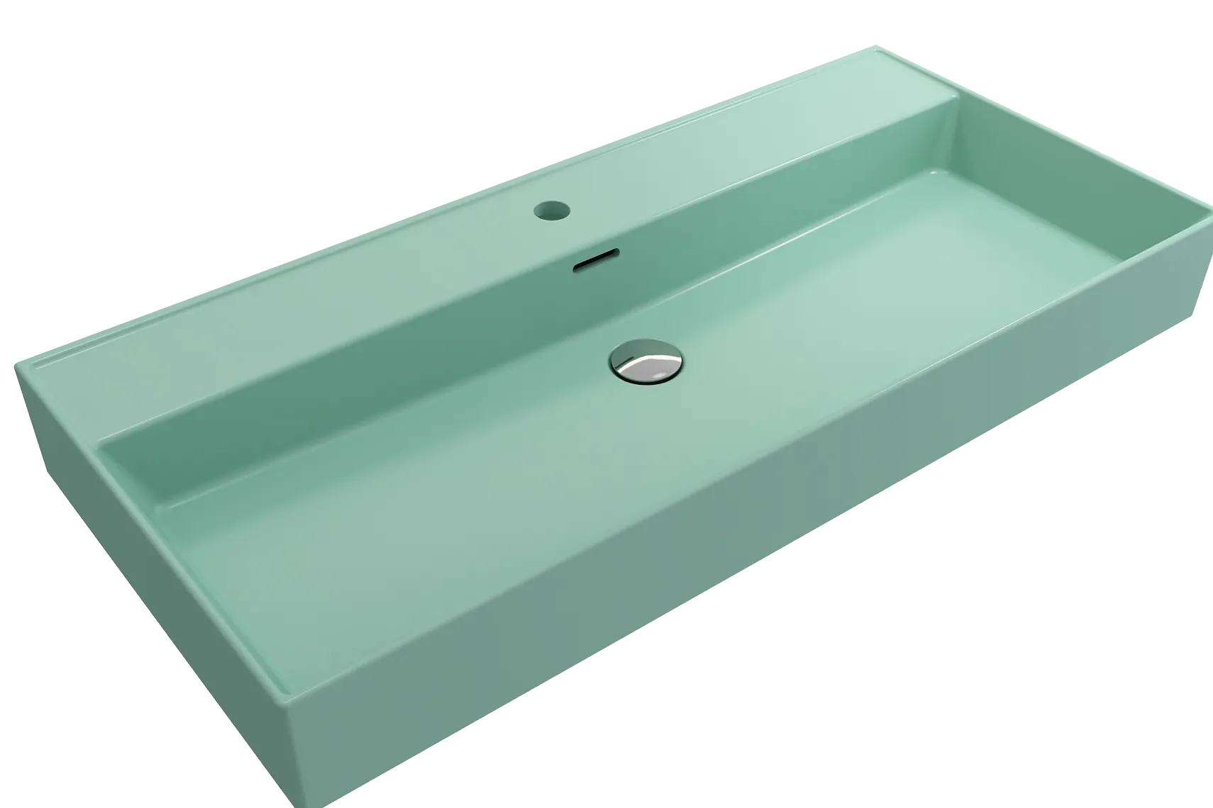 BOCCHI Milano 40" Rectangle Wallmount Fireclay Bathroom Sink, Matte Mint Green, Single Faucet Hole, 1378-033-0126