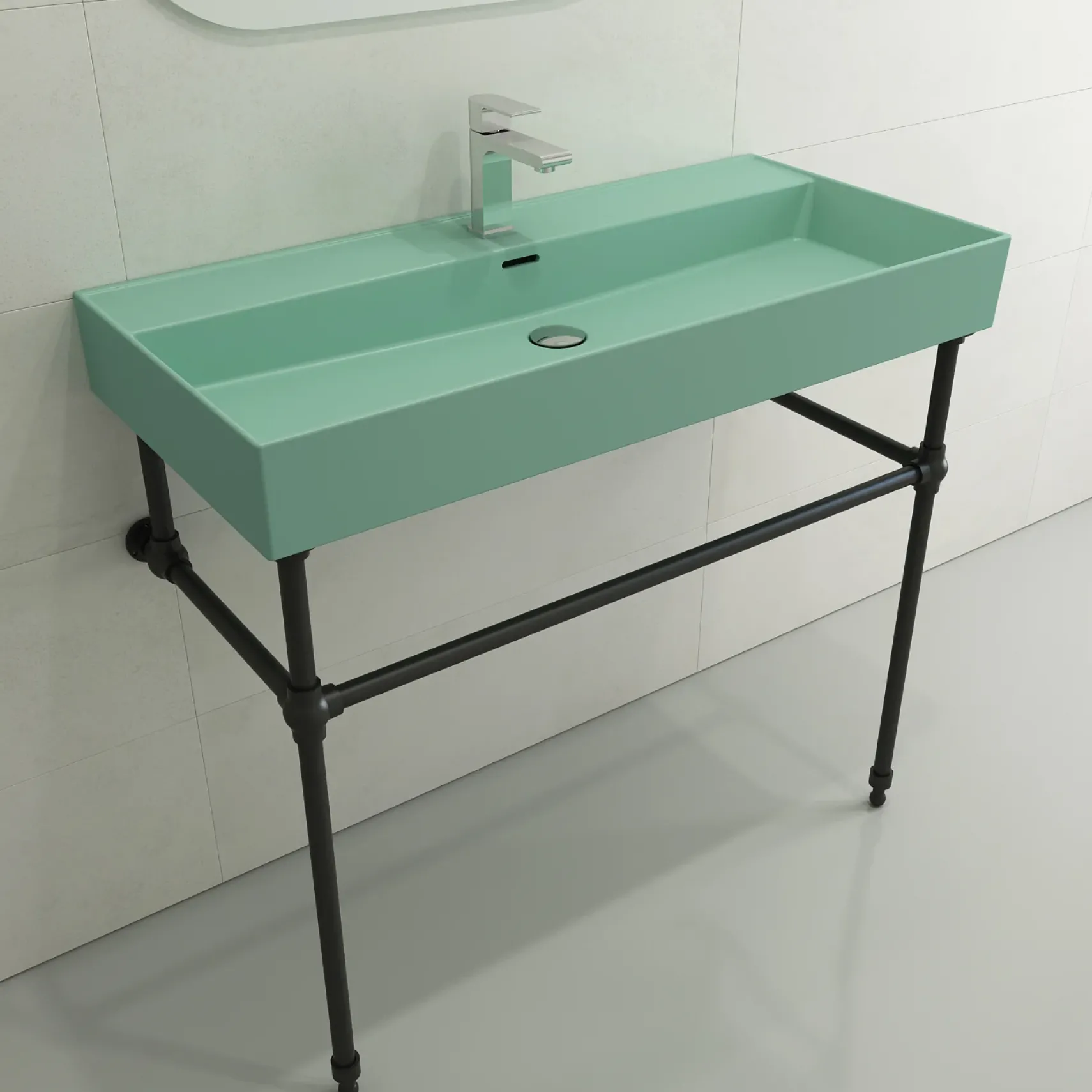 BOCCHI Milano 40" Rectangle Wallmount Fireclay Bathroom Sink, Matte Mint Green, Single Faucet Hole, 1378-033-0126