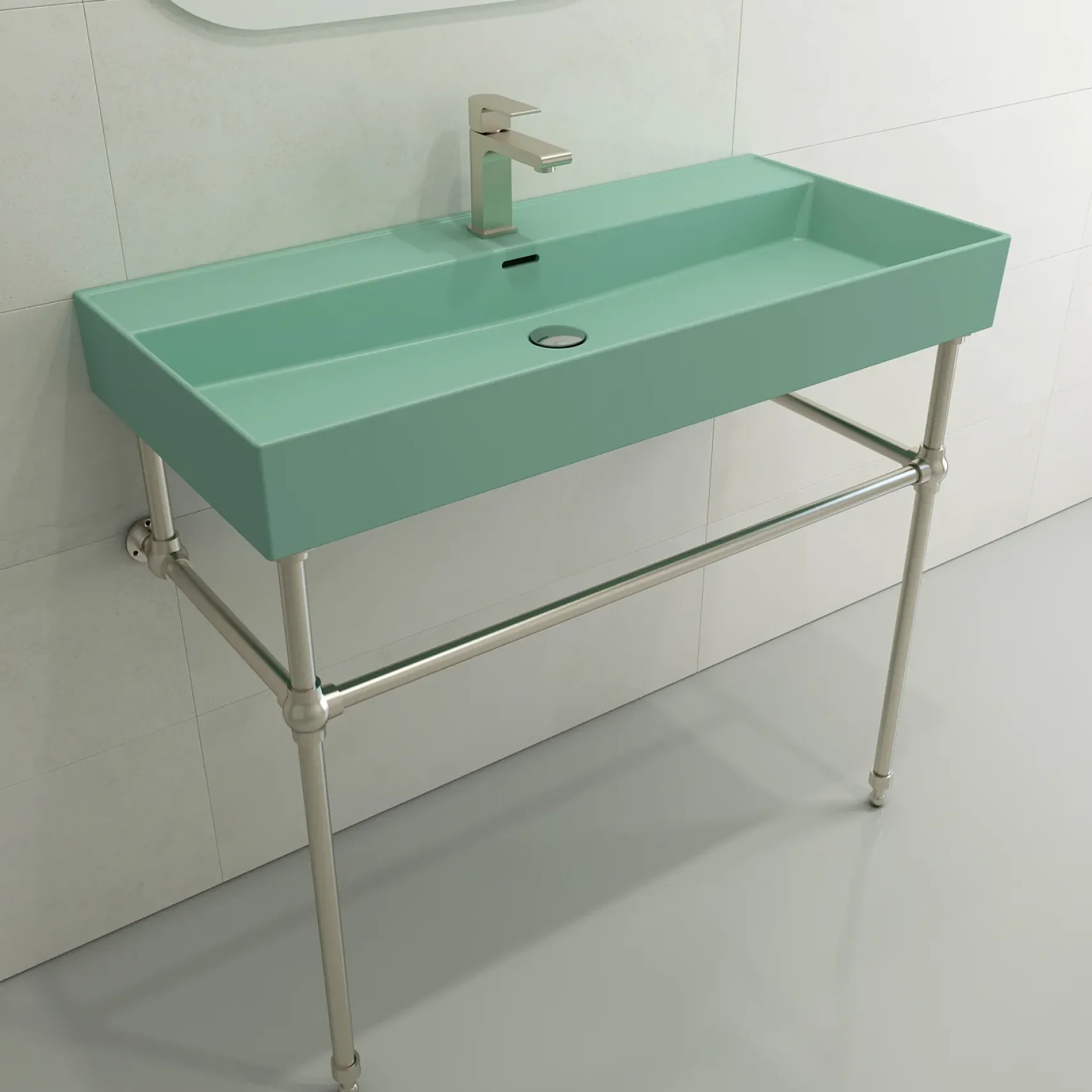 BOCCHI Milano 40" Rectangle Wallmount Fireclay Bathroom Sink, Matte Mint Green, Single Faucet Hole, 1378-033-0126