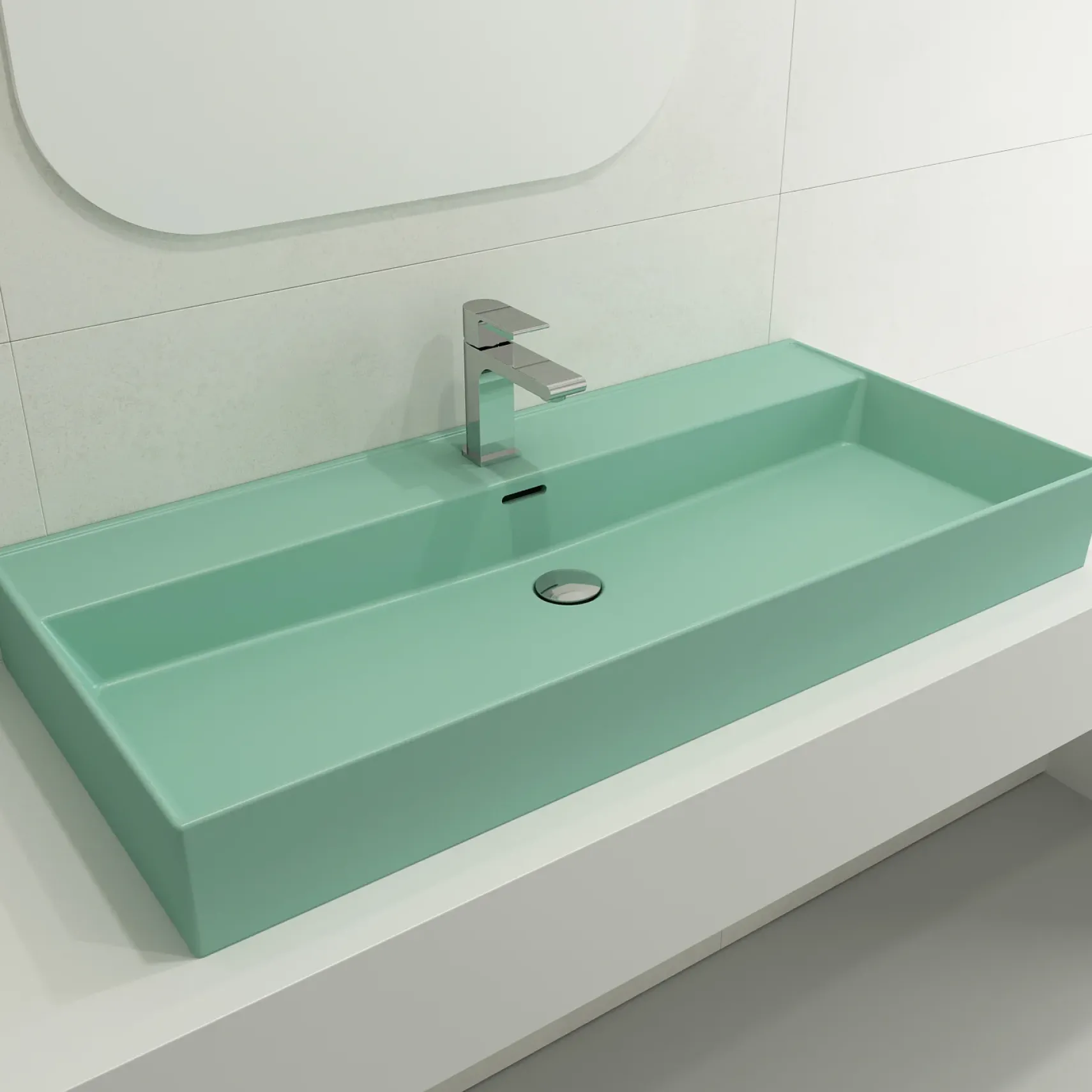 BOCCHI Milano 40" Rectangle Wallmount Fireclay Bathroom Sink, Matte Mint Green, Single Faucet Hole, 1378-033-0126