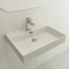 BOCCHI Milano 24" Rectangle Wallmount Fireclay Bathroom Sink, Biscuit, Single Faucet Hole, 1376-014-0126