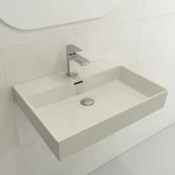 BOCCHI Milano 24" Rectangle Wallmount Fireclay Bathroom Sink, Biscuit, Single Faucet Hole, 1376-014-0126