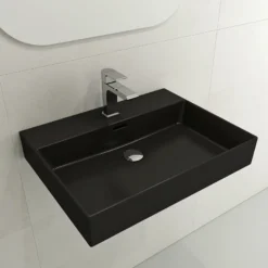 BOCCHI Milano 24" Rectangle Wallmount Fireclay Bathroom Sink, Matte Black, Single Faucet Hole, 1376-004-0126