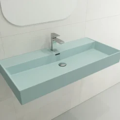BOCCHI Milano 40" Rectangle Wallmount Fireclay Bathroom Sink, Matte Ice Blue, Single Faucet Hole, 1378-029-0126