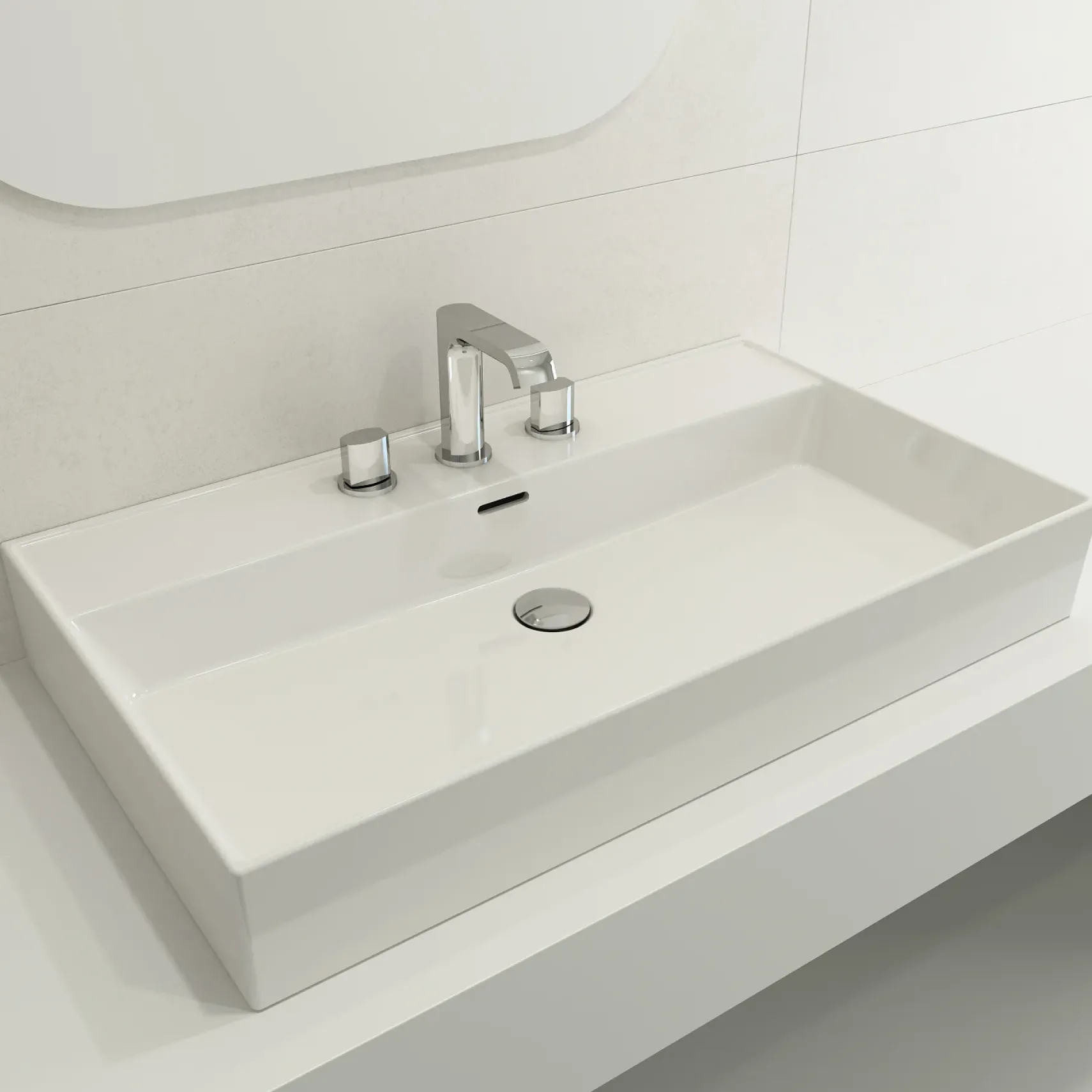 BOCCHI Milano 32" Rectangle Wallmount Fireclay Bathroom Sink, White, 3 Faucet Hole, 1377-001-0127