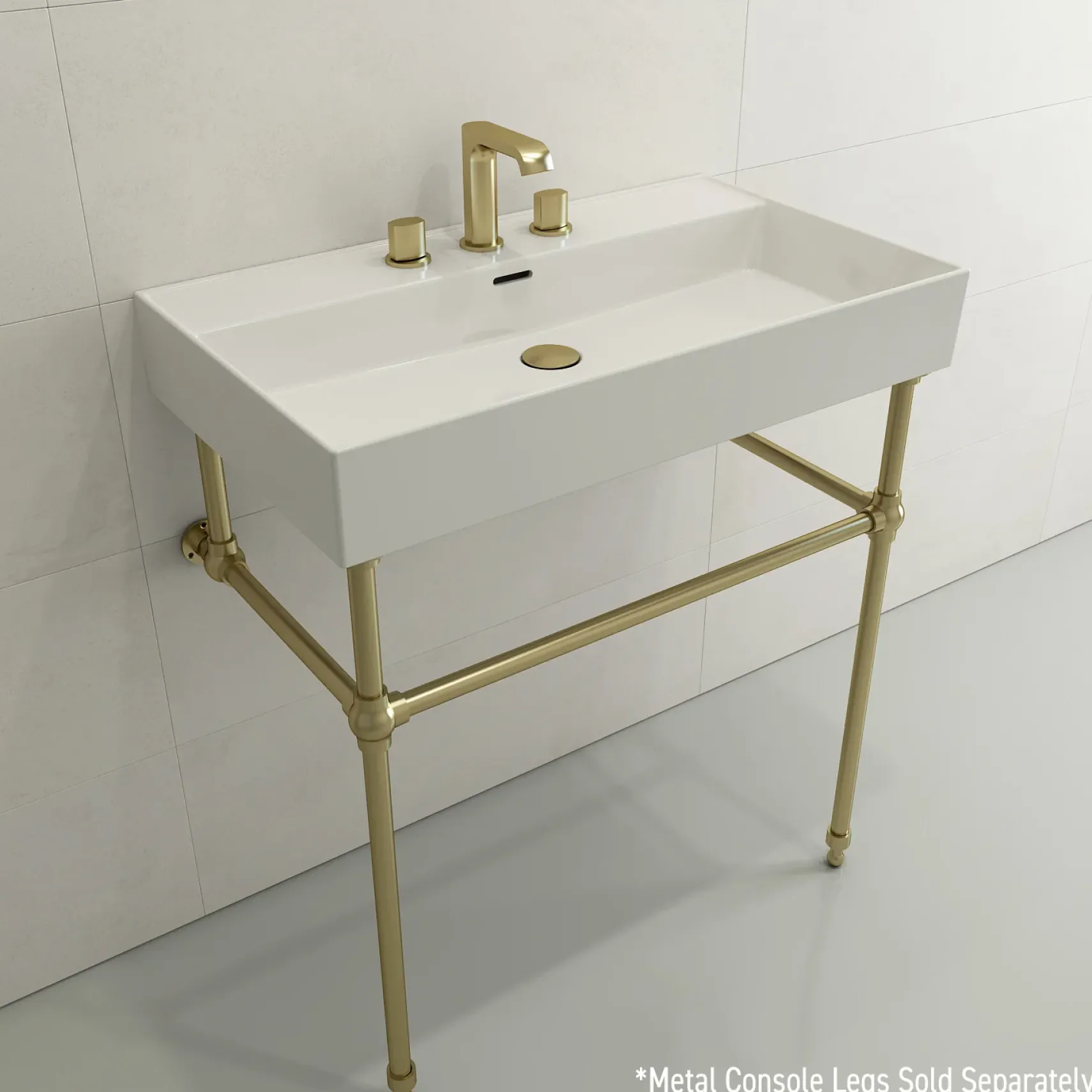 BOCCHI Milano 32" Rectangle Wallmount Fireclay Bathroom Sink, White, 3 Faucet Hole, 1377-001-0127
