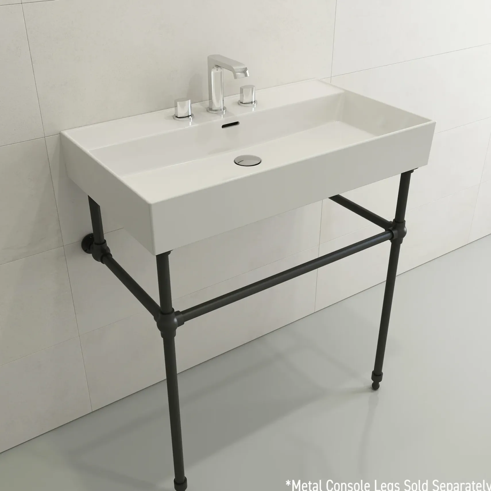 BOCCHI Milano 32" Rectangle Wallmount Fireclay Bathroom Sink, White, 3 Faucet Hole, 1377-001-0127